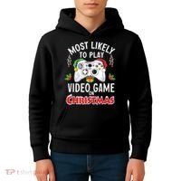 Most Likely To Play Video Games On Christmas Xmas Lights Kids Hoodie thumb 4