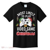 Most Likely To Play Video Games On Christmas Xmas Lights Kids T-Shirt thumb 0