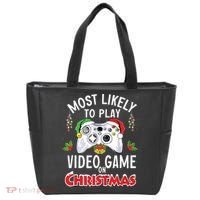 Most Likely To Play Video Games On Christmas Xmas Lights Tote Bag thumb 0