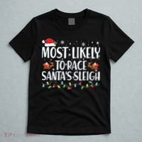 Most Likely To Race Santas Sleigh Family Christmas Pajamas T-Shirt thumb 5