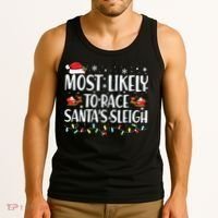 Most Likely To Race Santas Sleigh Family Christmas Pajamas Tank Top thumb 3