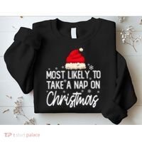 Most Likely To Take A Nap On Christmas Family Christmas Sweatshirt thumb 2