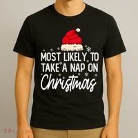 Most Likely To Take A Nap On Christmas Family Christmas T-Shirt thumb 3