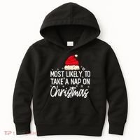 Most Likely To Take A Nap On Christmas Family Christmas Kids Hoodie thumb 0