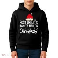 Most Likely To Take A Nap On Christmas Family Christmas Kids Hoodie thumb 4