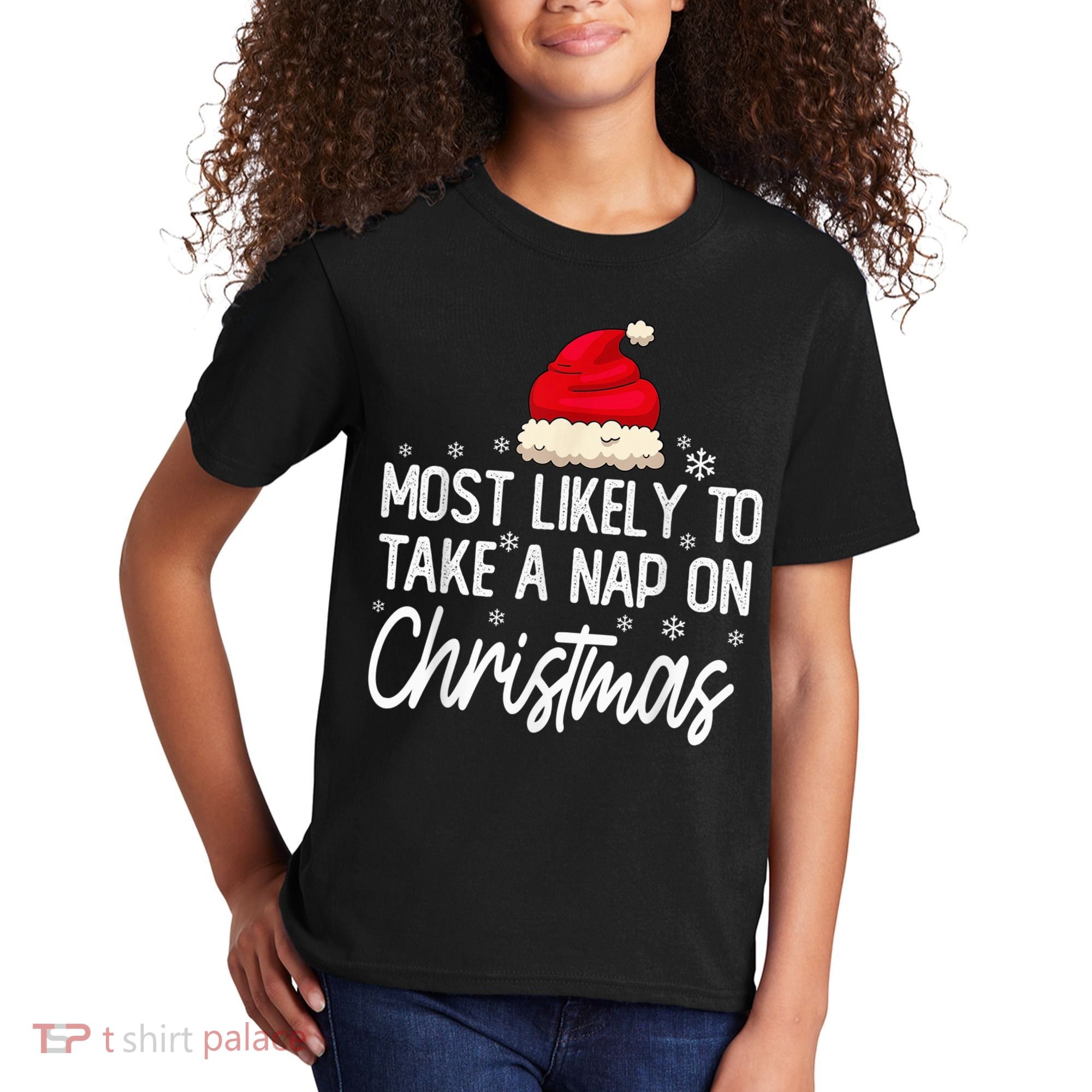 Most Likely To Take A Nap On Christmas Family Christmas Kids T-Shirt