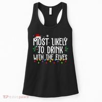 Most Likely To Drink With The Elves Funny Christmas Women's Tank Top thumb 0