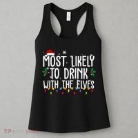 Most Likely To Drink With The Elves Funny Christmas Women's Tank Top thumb 3