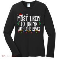Most Likely To Drink With The Elves Funny Christmas Women's Long Sleeve Shirt thumb 0