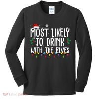Most Likely To Drink With The Elves Funny Christmas Kids Long Sleeve Shirt thumb 0