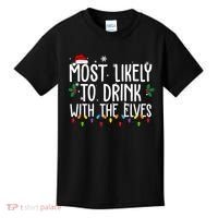 Most Likely To Drink With The Elves Funny Christmas Kids T-Shirt thumb 0