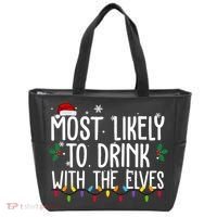 Most Likely To Drink With The Elves Funny Christmas Tote Bag thumb 0