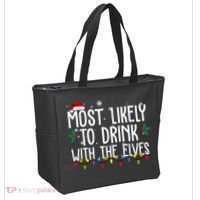 Most Likely To Drink With The Elves Funny Christmas Tote Bag thumb 2
