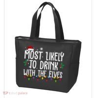 Most Likely To Drink With The Elves Funny Christmas Tote Bag thumb 3