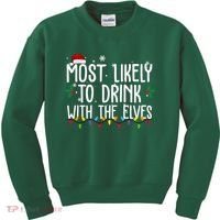 Most Likely To Drink With The Elves Funny Christmas Kids Sweatshirt thumb 0