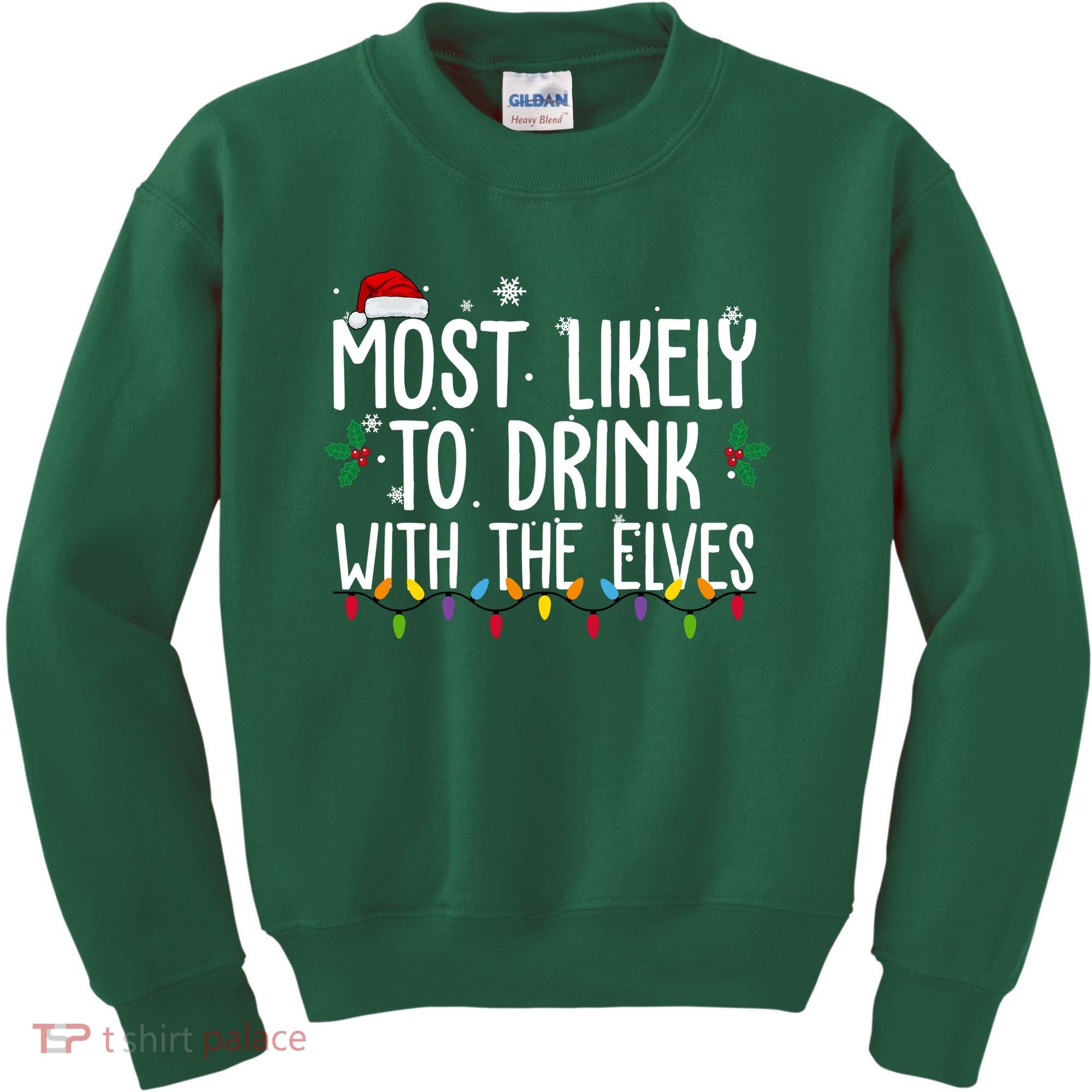 Most Likely To Drink With The Elves Funny Christmas Kids Sweatshirt
