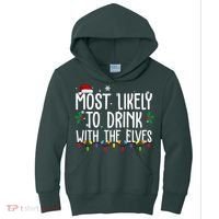Most Likely To Drink With The Elves Funny Christmas Kids Hoodie thumb 0