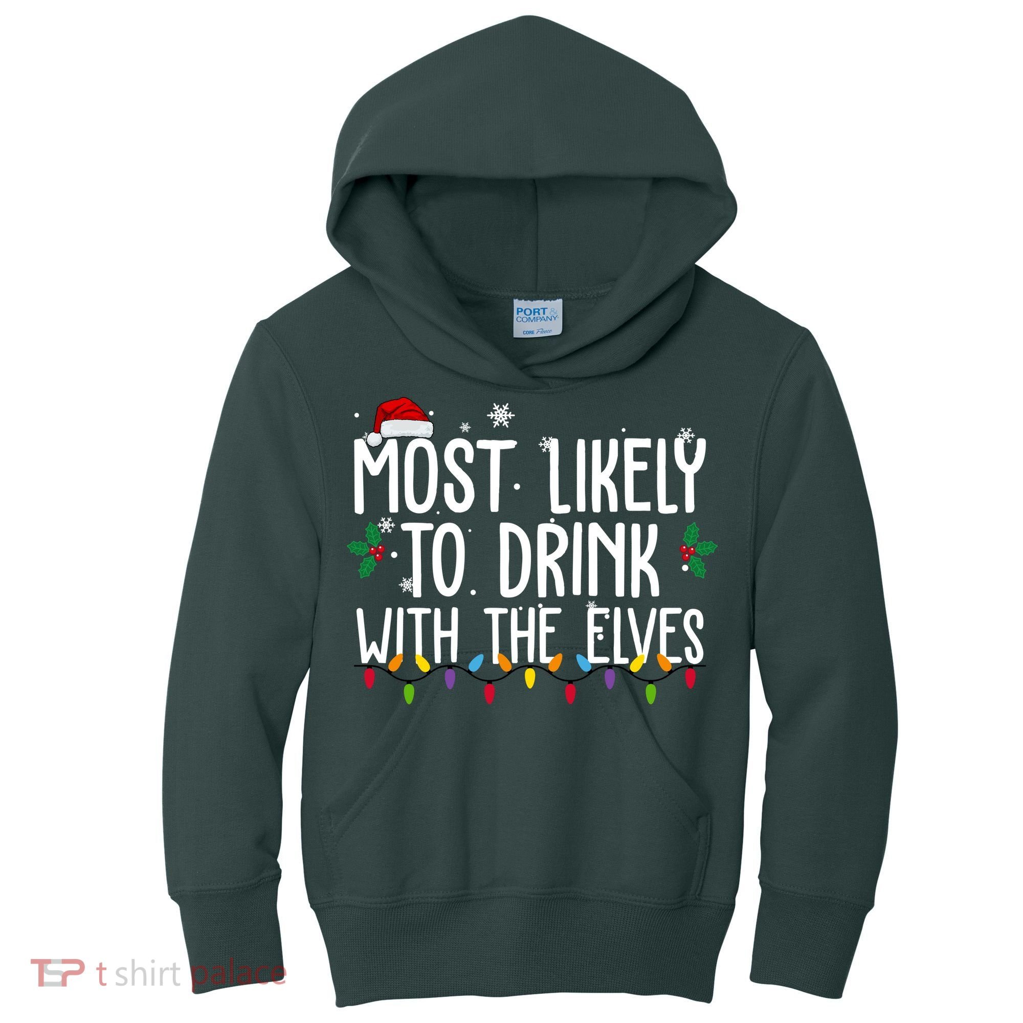 Most Likely To Drink With The Elves Funny Christmas Kids Hoodie