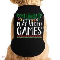 Most Likely To Play Video Games Christmas Family Doggie Tank thumb 0