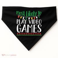 Most Likely To Play Video Games Christmas Family USA-Made Doggie Bandana thumb 0