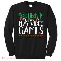 Most Likely To Play Video Games Christmas Family Sweatshirt thumb 0