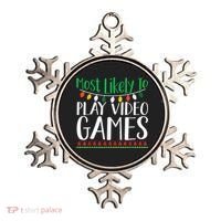 Most Likely To Play Video Games Christmas Family Ornament thumb 0