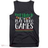 Most Likely To Play Video Games Christmas Family Tank Top thumb 0