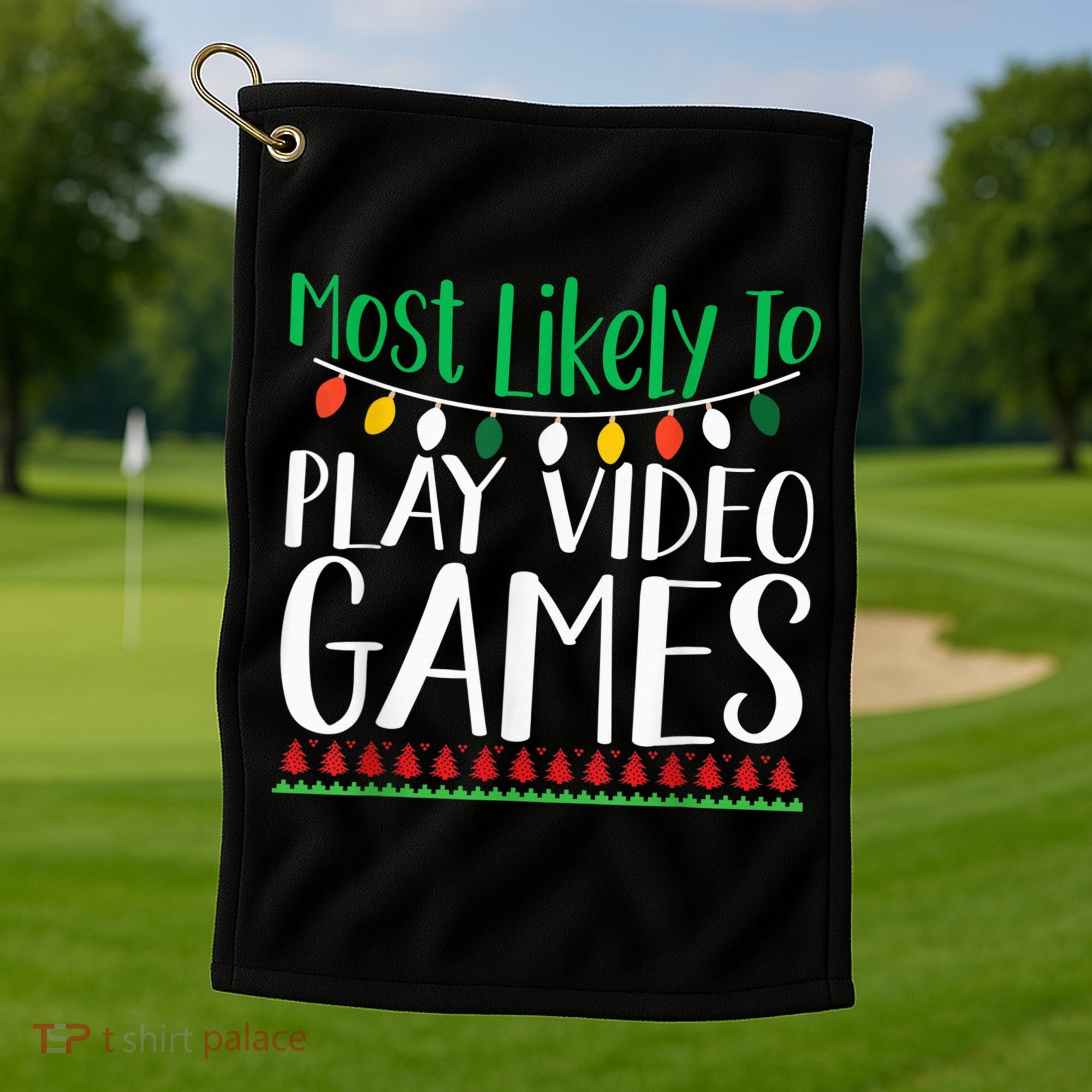 Most Likely To Play Video Games Christmas Family Golf Towel
