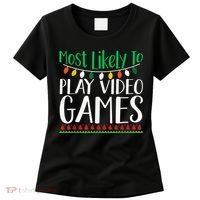 Most Likely To Play Video Games Christmas Family Women's T-Shirt thumb 0