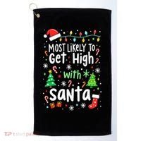 Most Likely To Get High With Santa Christmas Xmas Humor Golf Towel thumb 0