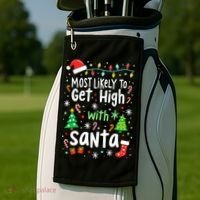 Most Likely To Get High With Santa Christmas Xmas Humor Golf Towel thumb 2