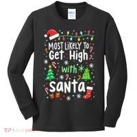 Most Likely To Get High With Santa Christmas Xmas Humor Kids Long Sleeve Shirt thumb 0