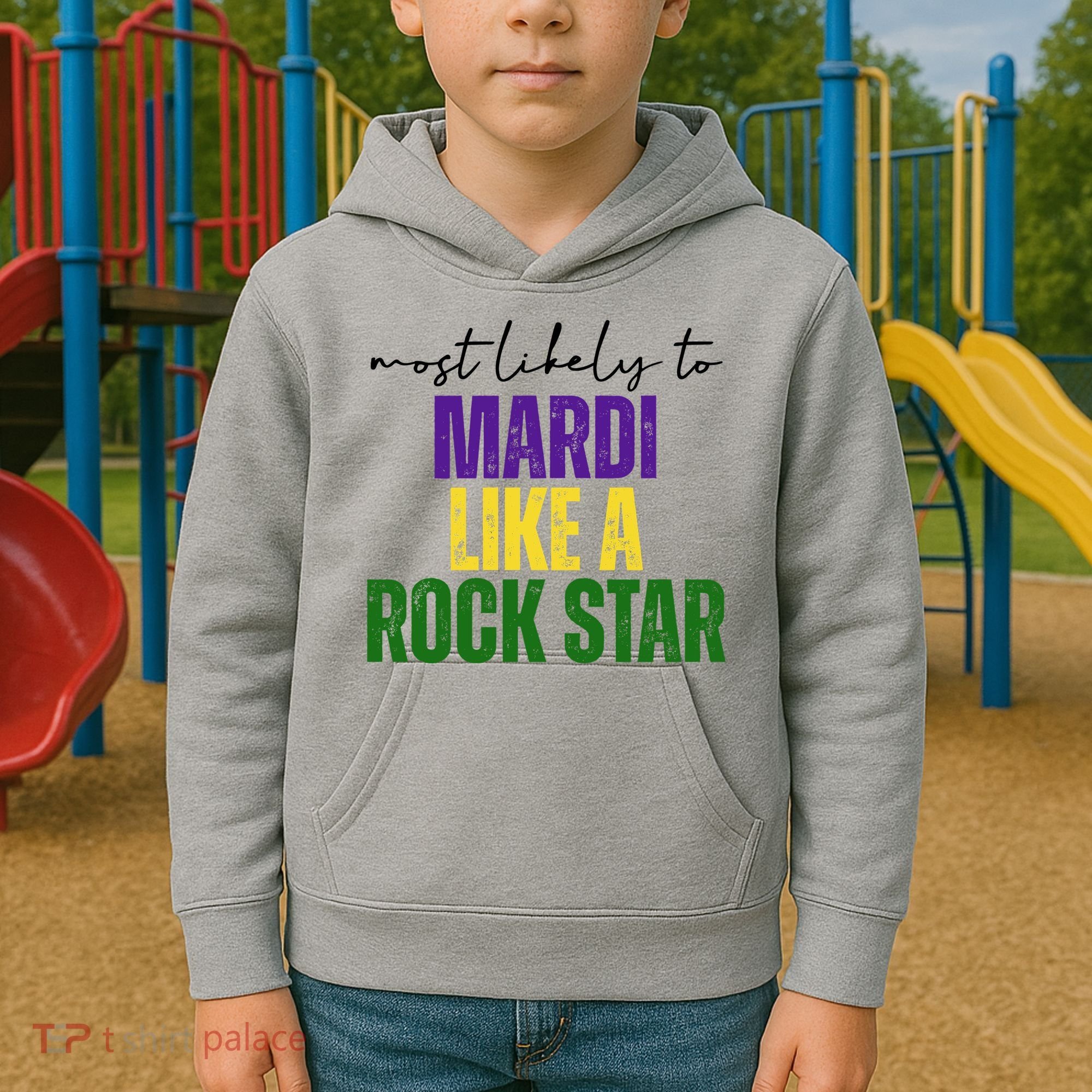 Most Likely To Mardi Like A Rock Star Mardi Gras Party Kids Hoodie