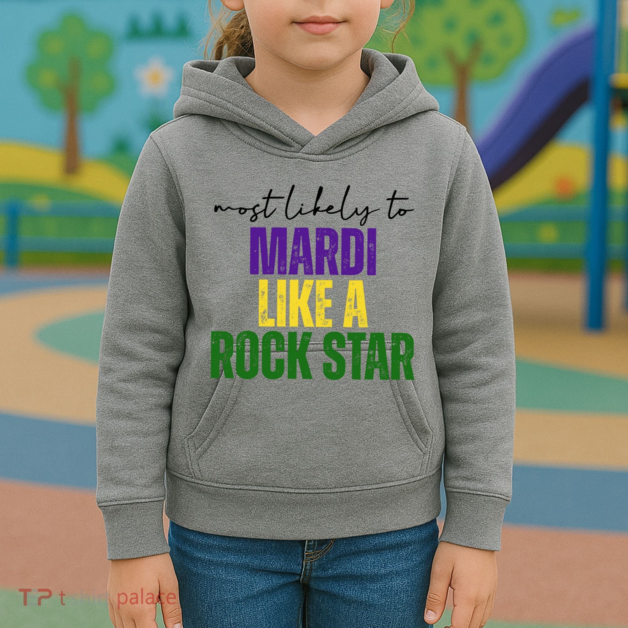 Most Likely To Mardi Like A Rock Star Mardi Gras Party Kids Hoodie