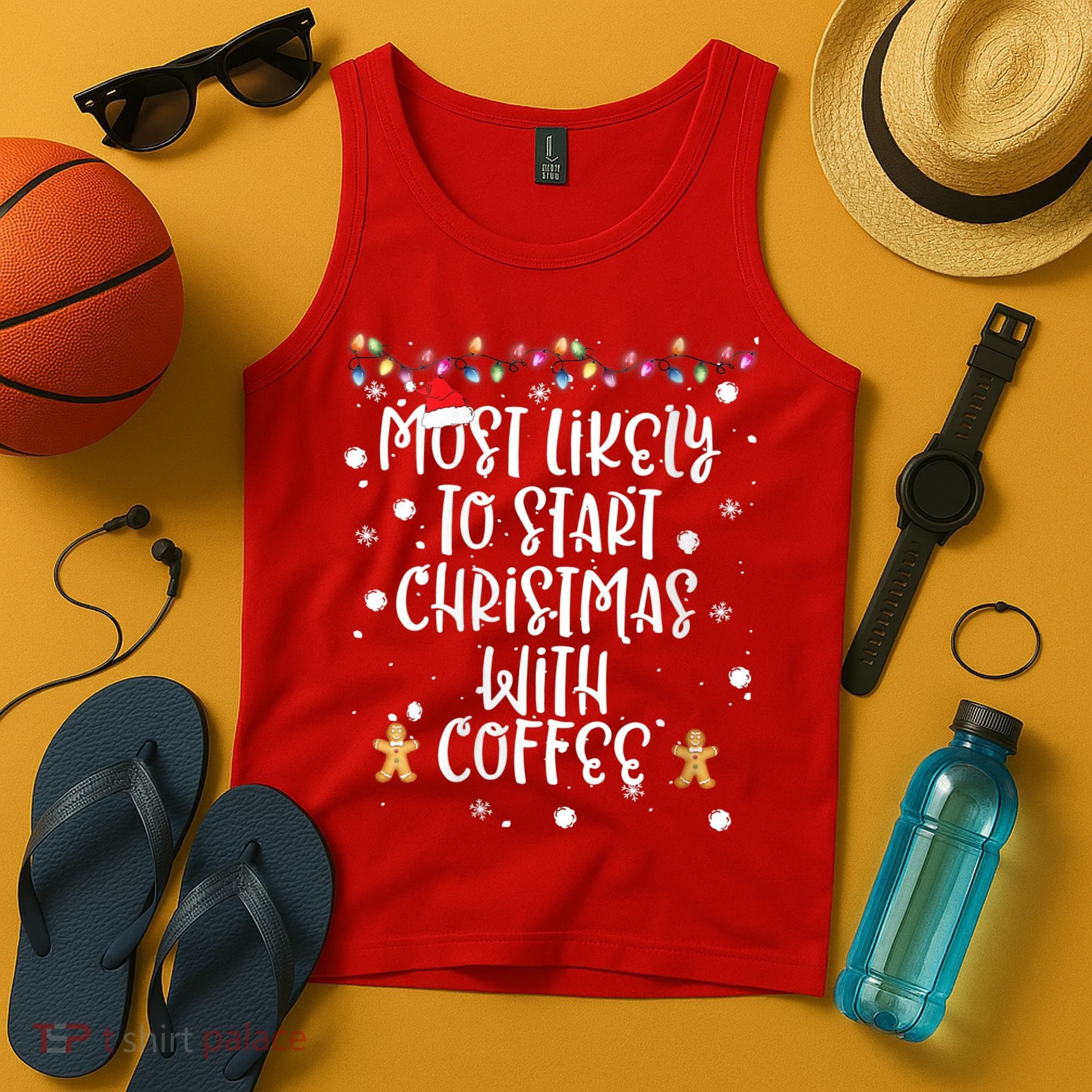 Most Likely To Start Christmas With Coffee Family Matching Tank Top