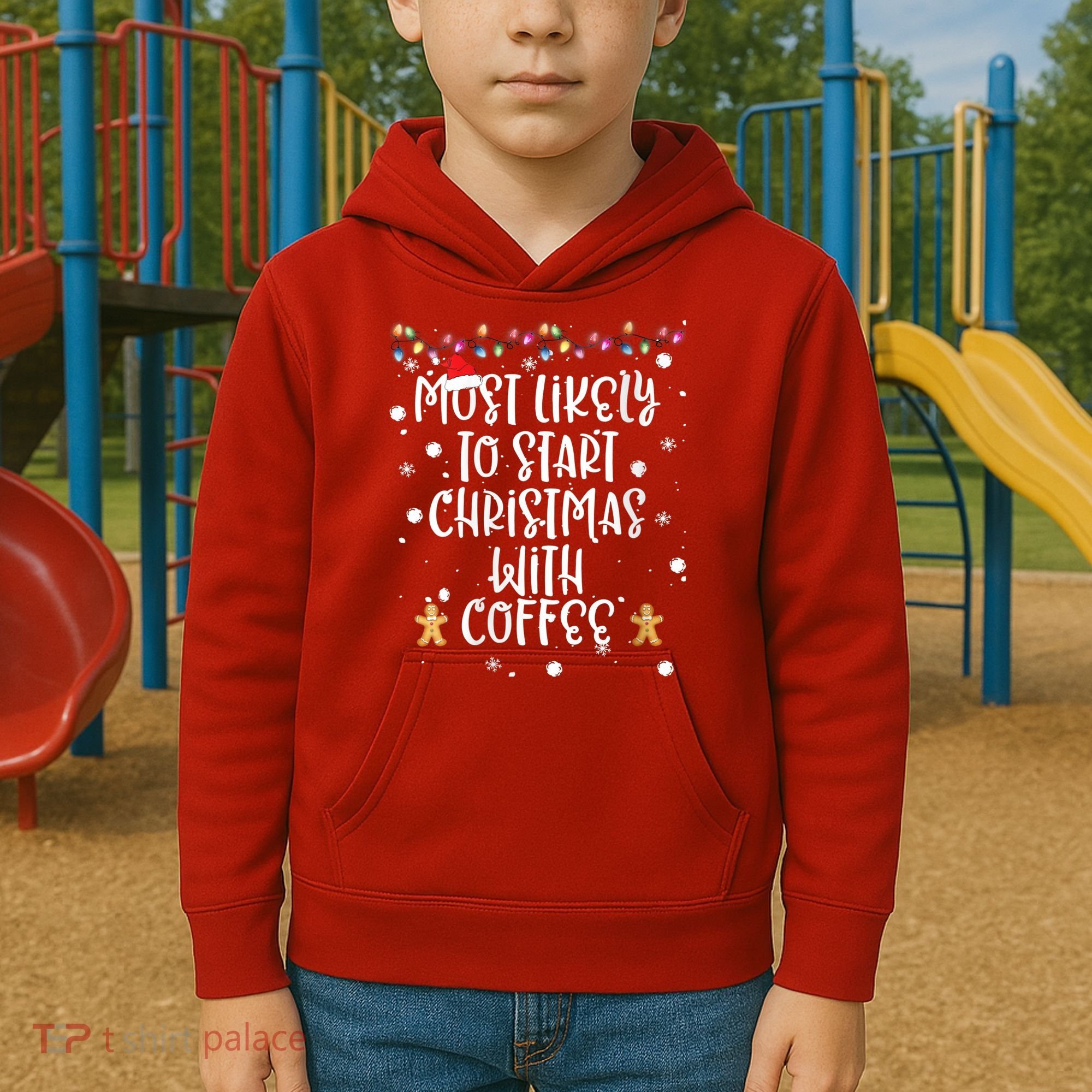 Most Likely To Start Christmas With Coffee Family Matching Kids Hoodie