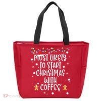 Most Likely To Start Christmas With Coffee Family Matching Tote Bag thumb 0