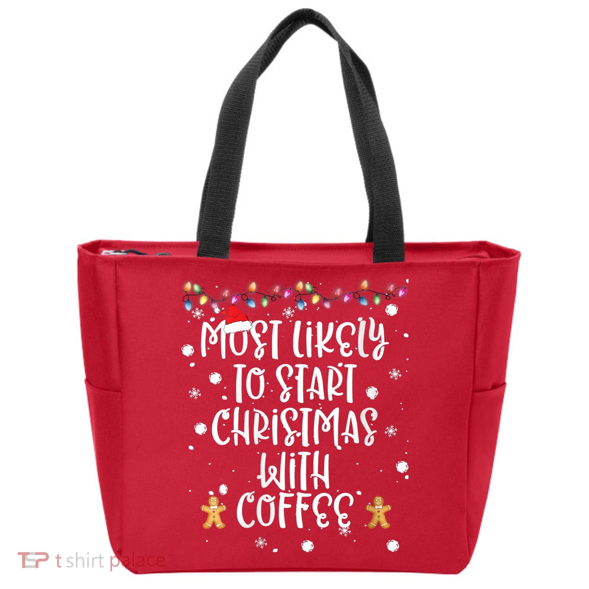 Most Likely To Start Christmas With Coffee Family Matching Tote Bag