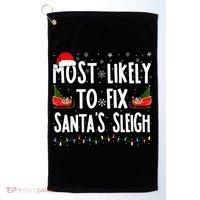 Most Likely To Fix Santa Sleigh Family Matching Christmas Golf Towel thumb 0
