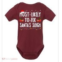 Most Likely To Fix Santa Sleigh Family Matching Christmas Baby Bodysuit thumb 0
