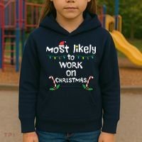 Most Likely To Work Christmas Xmas Family Matching Kids Hoodie thumb 3