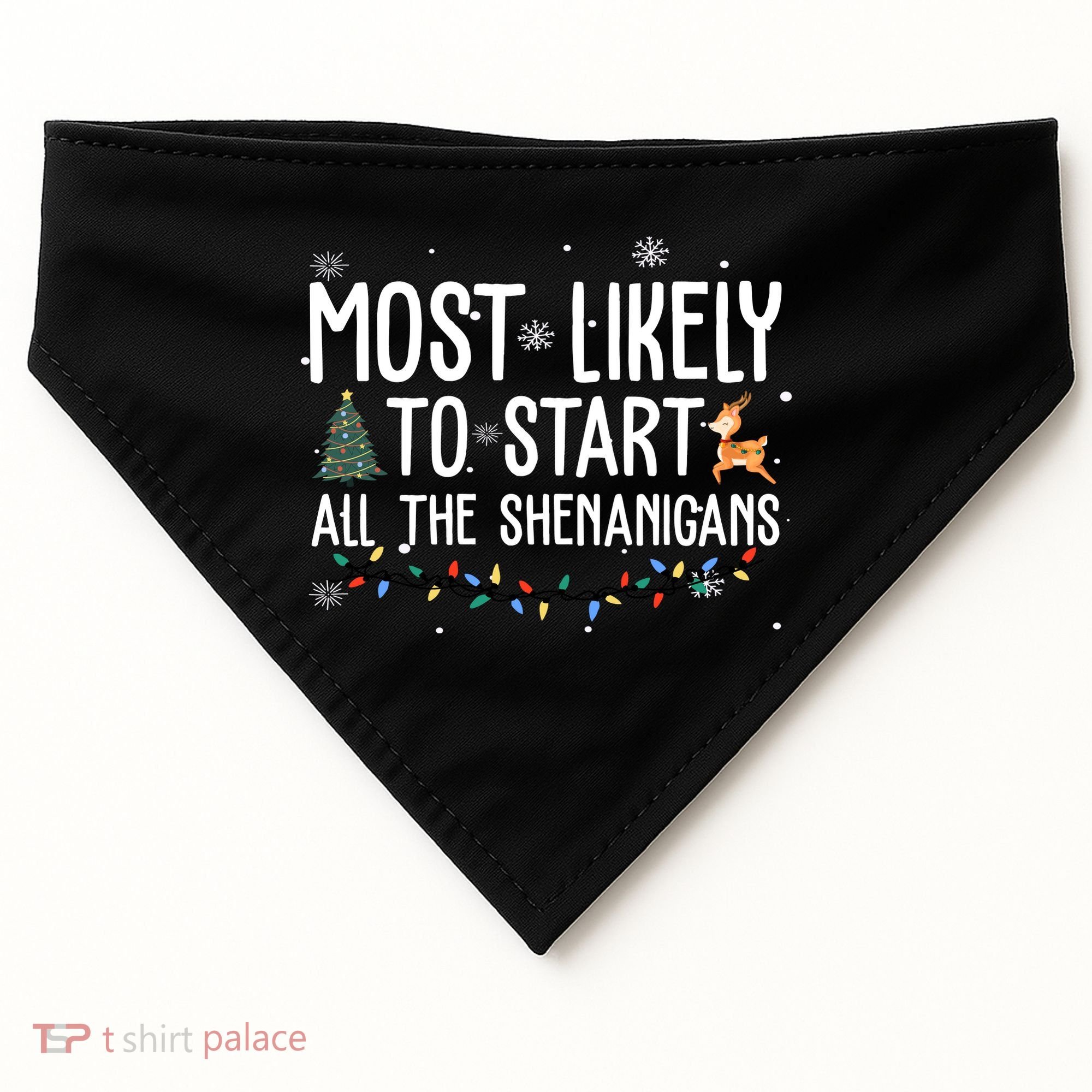 Most Likely To Start All The Shenanigans Funny Christmas USA-Made Doggie Bandana