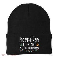 Most Likely To Start All The Shenanigans Funny Christmas Beanie thumb 0