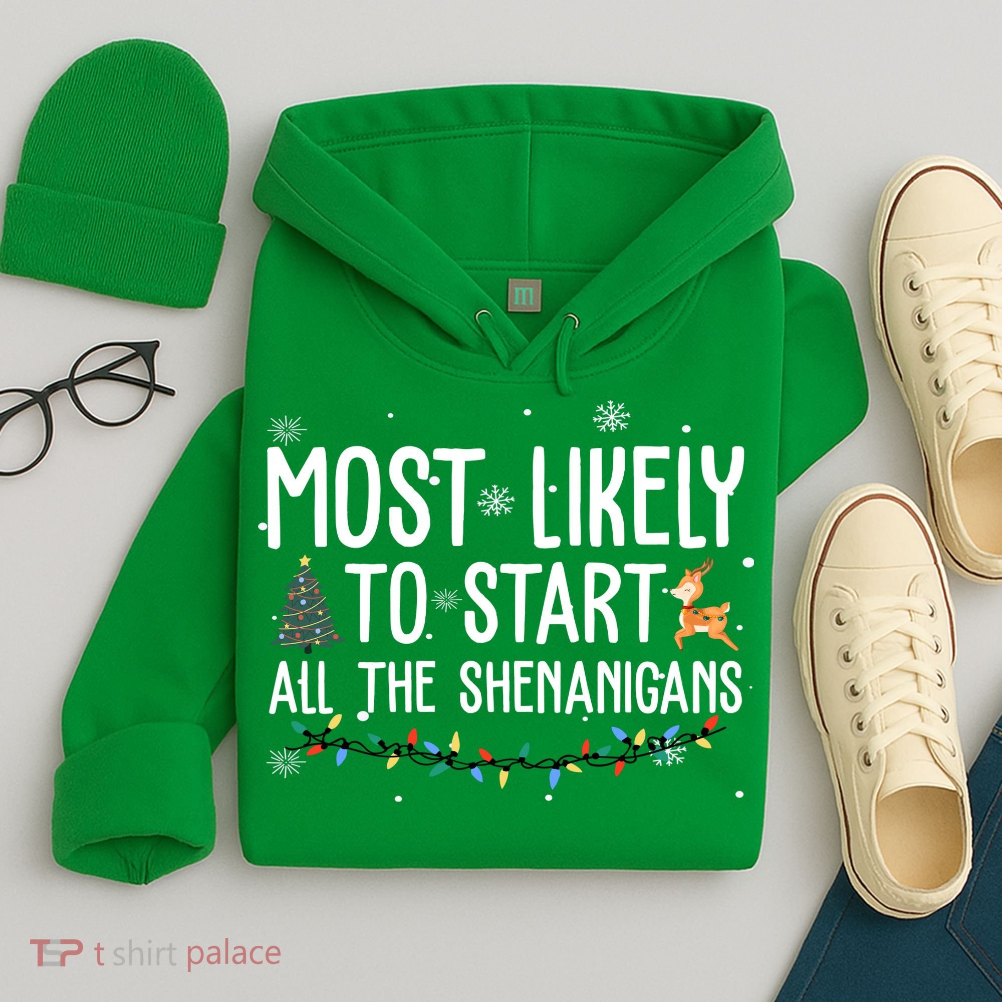 Most Likely To Start All The Shenanigans Funny Christmas Hoodie