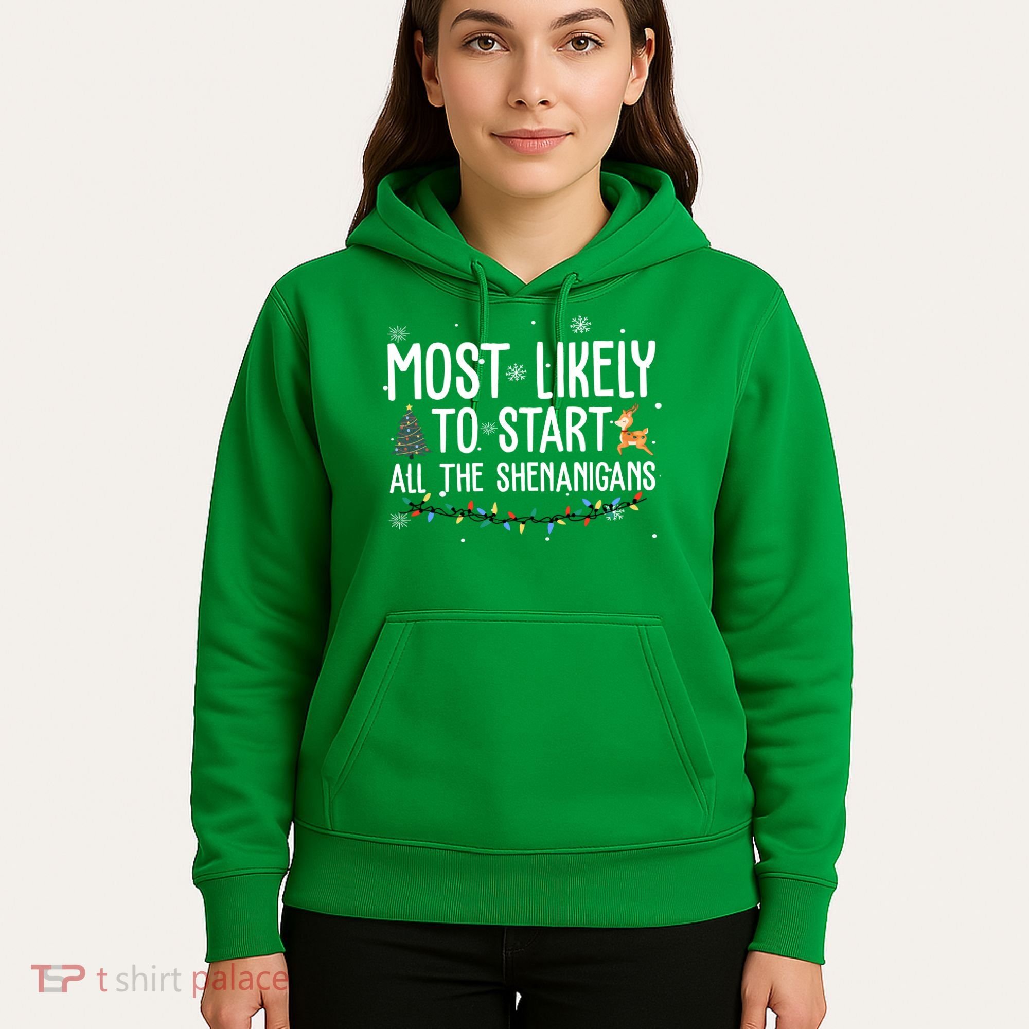 Most Likely To Start All The Shenanigans Funny Christmas Hoodie