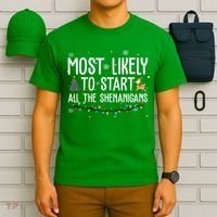 Most Likely To Start All The Shenanigans Funny Christmas T-Shirt thumb 6
