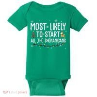Most Likely To Start All The Shenanigans Funny Christmas Baby Bodysuit thumb 0
