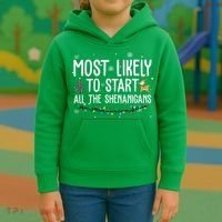 Most Likely To Start All The Shenanigans Funny Christmas Kids Hoodie thumb 3