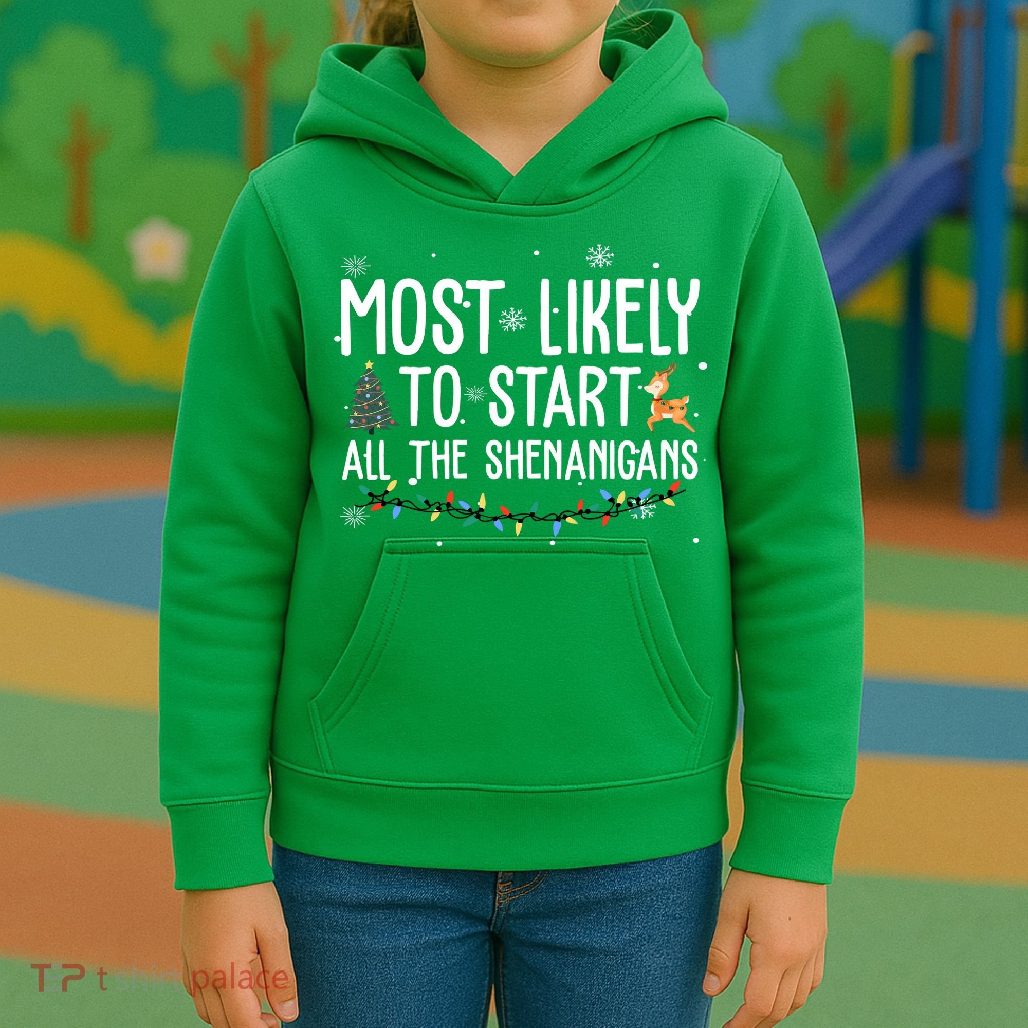 Most Likely To Start All The Shenanigans Funny Christmas Kids Hoodie
