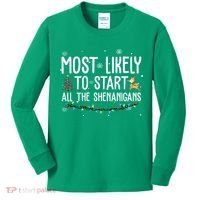 Most Likely To Start All The Shenanigans Funny Christmas Kids Long Sleeve Shirt thumb 0